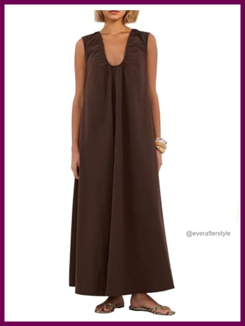 Womens Sleeveless Scoop Neck Ruched Maxi Dress Side Pockets A-line